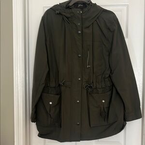 JCrew Olive Green Perfect Jacket with Hood and Waist Drawstring